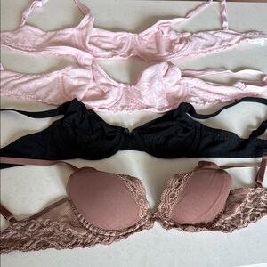 Wacoal and Natori and Lace Trimmed Bra Set of 4 - Pink, Black, and Brown